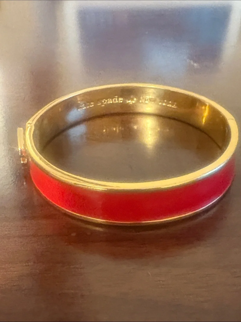 Kate Spade Gold-Tone Red Enamel Bangle Bracelet with Pave Heart Accent - Picture 3 of 4